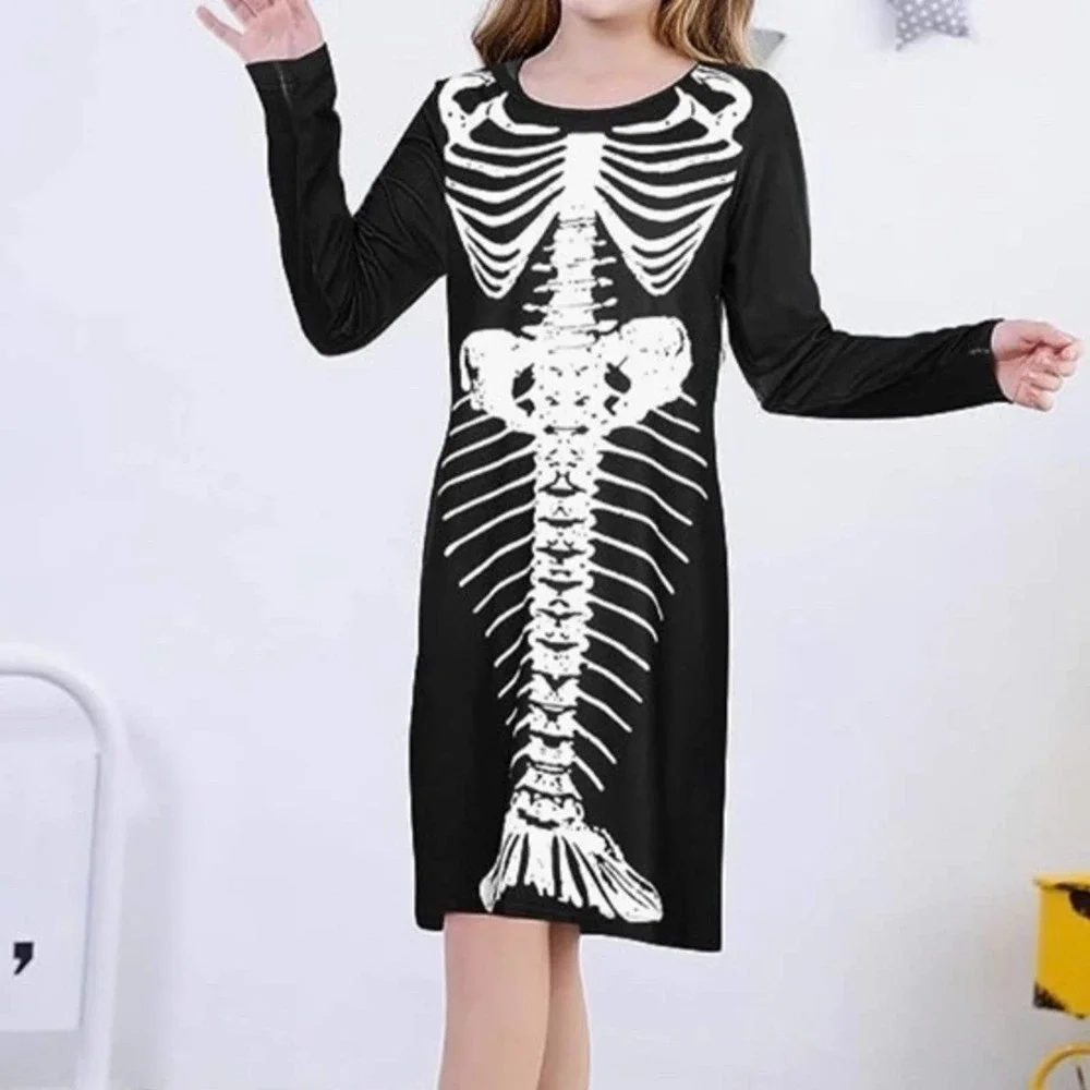 Halloween Girl's Fishbone Skeleton‎ dress Youth size XL